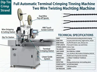 Machine de sertissage et d'étamage automatique de bornes avec torsion de deux fils JW-WTT Thumb