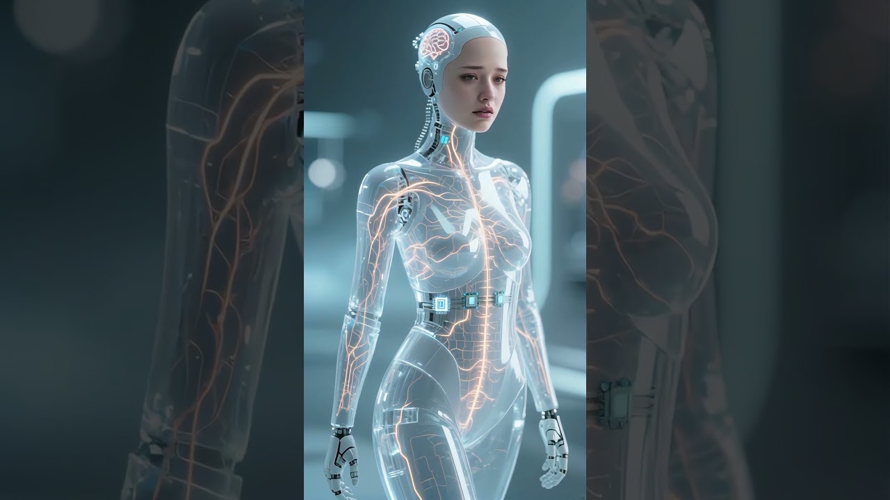 Robot féminin 3D époustouflant : structure interne transparente visible #robot